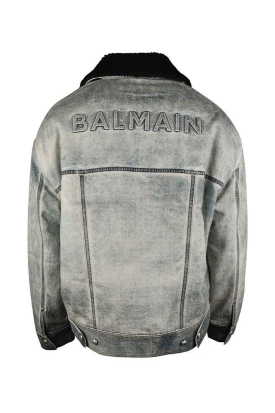  발망 데님 색이 바랜 파란색  재킷, 검은색 칼라 - BALMAIN