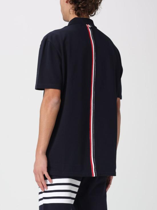 26SS 톰브라운 클래식 피케 스트라이프 릴렉스드 폴로 티셔츠 MJP042A00050 415 Navy - THOM BROWNE