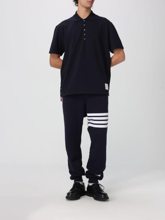 26SS 톰브라운 클래식 피케 스트라이프 릴렉스드 폴로 티셔츠 MJP042A00050 415 Navy - THOM BROWNE