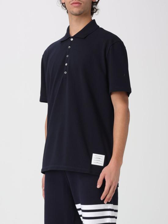 26SS 톰브라운 클래식 피케 스트라이프 릴렉스드 폴로 티셔츠 MJP042A00050 415 Navy - THOM BROWNE