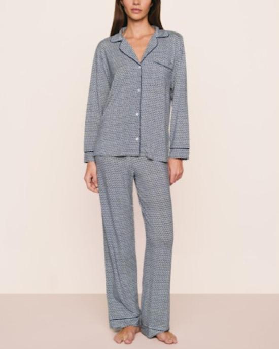  에버제이 언더웨어 지젤 프린트 롱 잠옷 세트 씨쉘 네이비