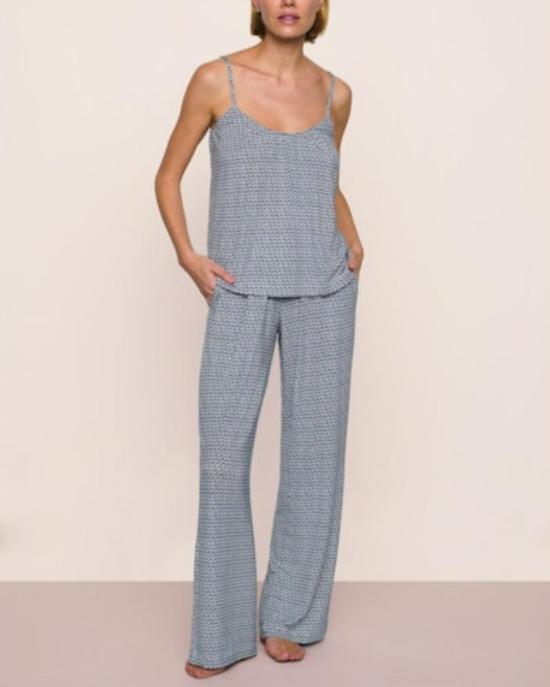  에버제이 라운지 웨어 지젤 프린트 캐미솔/팬티 파자마 세트 씨쉘 네이비