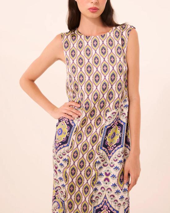  미사 로스엔젤레스 롱 원피스 미사 로스앤젤레스 탈리타 드레스 모자이크 아이 새틴 믹스 - MISA LOS ANGELES