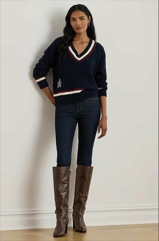 26SS 폴로 랄프로렌 니트웨어 TEDURPH LONG SLEEVE NAVY CREAM Black - POLO RALPH LAUREN