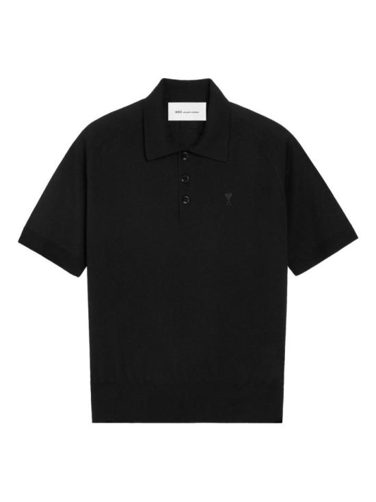 26SS 아미 스몰 하트 로고 메리노 니트 울 숏슬리브 폴로 HPL438 KN0039 0180 Black