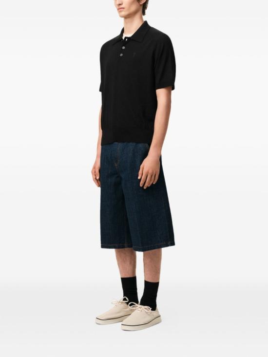 26SS 아미 스몰 하트 로고 메리노 니트 울 숏슬리브 폴로 HPL438 KN0039 0180 Black - AMI
