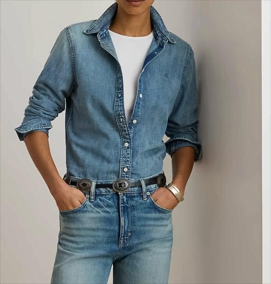 26SS 폴로 랄프로렌 데님 셔츠 JAMELKO LONG SLEEVE BUTTON FRONT ODWIN WASH Blue - POLO RALPH LAUREN