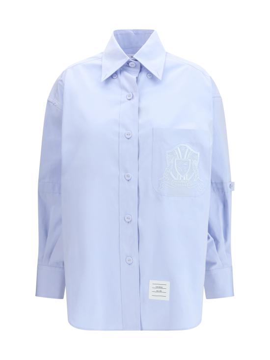 26SS 톰브라운 솔리드 포플린 크레스트 엠브로이더리 암밴드 슈퍼사이즈 셔츠 FLL079EF1004 480 LIGHT BLUE