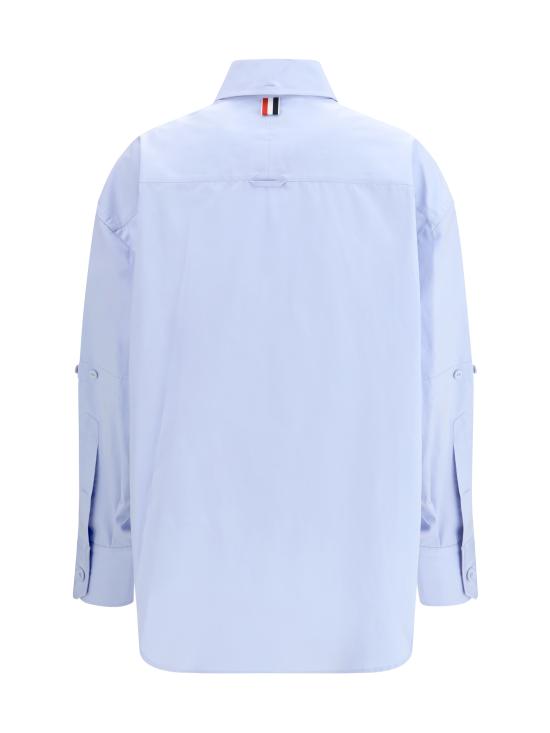 26SS 톰브라운 솔리드 포플린 크레스트 엠브로이더리 암밴드 슈퍼사이즈 셔츠 FLL079EF1004 480 LIGHT BLUE - THOM BROWNE