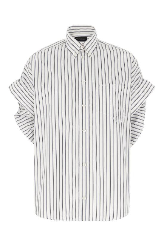 26SS 발렌시아가 턱드 슬리브 셔츠 857833TTM33 9086 WHITE BLUE