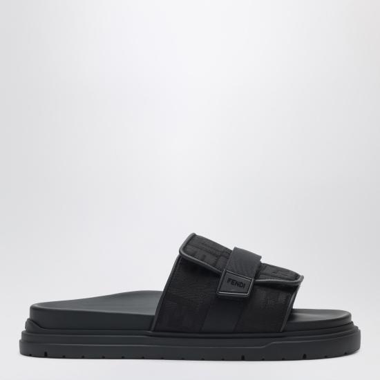 26SS 펜디 레더 FF 나일론 청키 슬라이드 7X1850AOMF Black