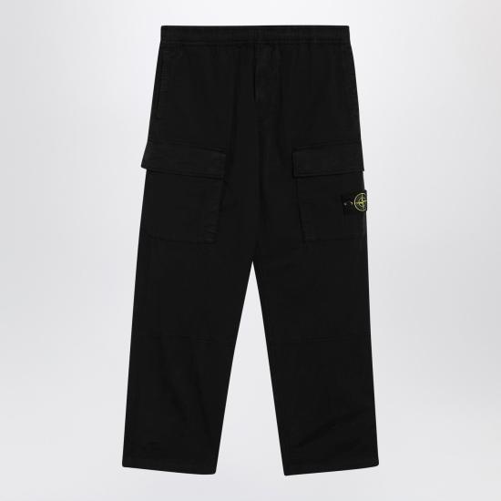26SS 스톤 아일랜드 스트레치 오가닉 코튼 트윌 루즈핏 카고 팬츠 S153100020S0A10 Black