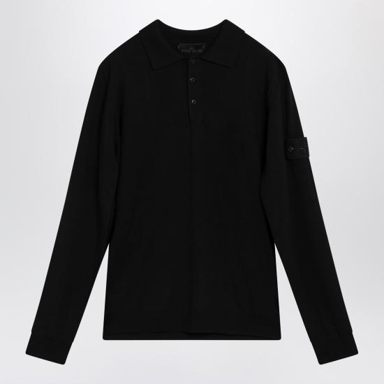 26SS 스톤 아일랜드 퓨어 라이트 RWS 울 립드 트림 롱슬리브 폴로 스웨터 S155100076S00FC Black