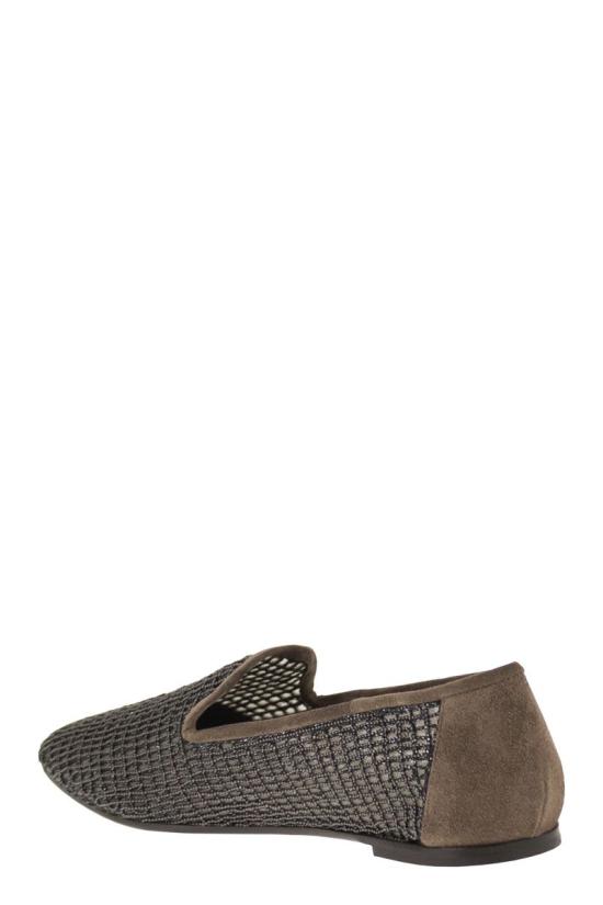 26SS 브루넬로 쿠치넬리 스웨이드 프레셔스 네트 자수 플랫 슈즈 MZSFC3172 C8769 BROWN - BRUNELLO CUCINELLI