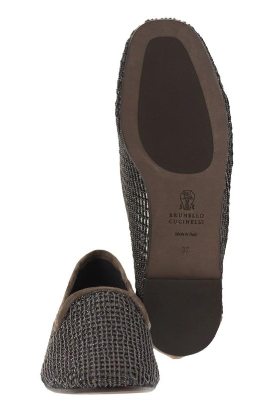 26SS 브루넬로 쿠치넬리 스웨이드 프레셔스 네트 자수 플랫 슈즈 MZSFC3172 C8769 BROWN - BRUNELLO CUCINELLI