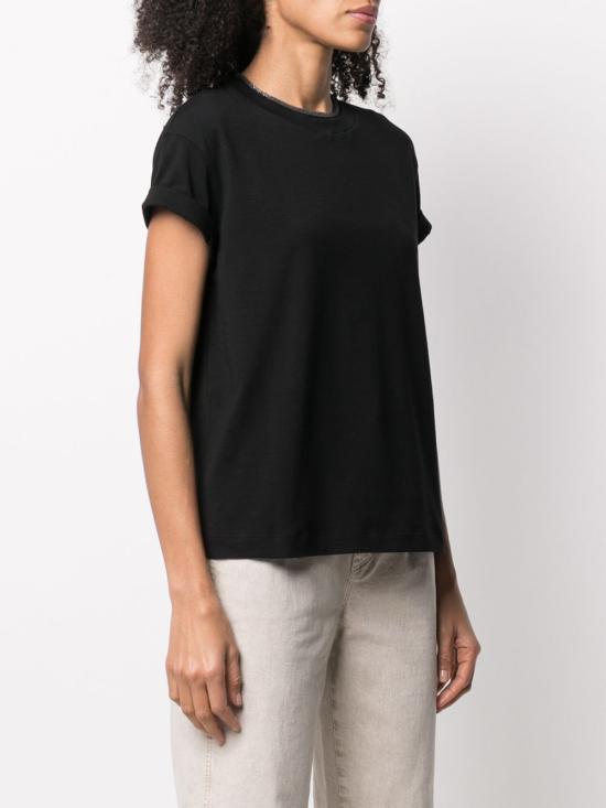26FW 브루넬로 쿠치넬리 콘트라스트 트림 코튼 티셔츠 M0T18BD200 C101 BLACK - BRUNELLO CUCINELLI