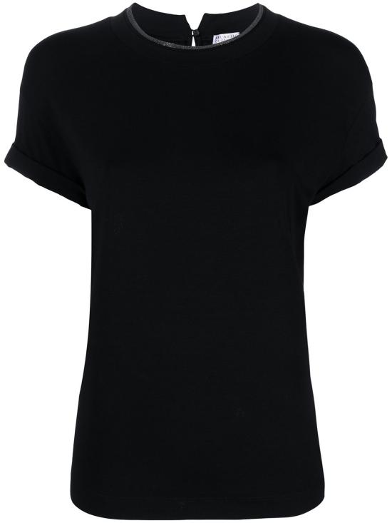 26FW 브루넬로 쿠치넬리 콘트라스트 트림 코튼 티셔츠 M0T18BD200 C101 BLACK