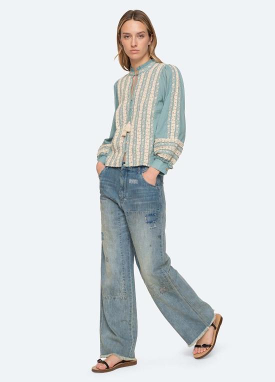  씨뉴욕 블라우스 씨 니 커스틴 롱 슬리브 탑 스카이 - SEA NY