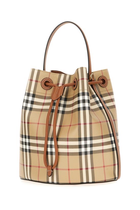 26SS 버버리 스몰 체크 버킷 백 8100490 A9534 VNTG CHK BRIAR BROWN - BURBERRY