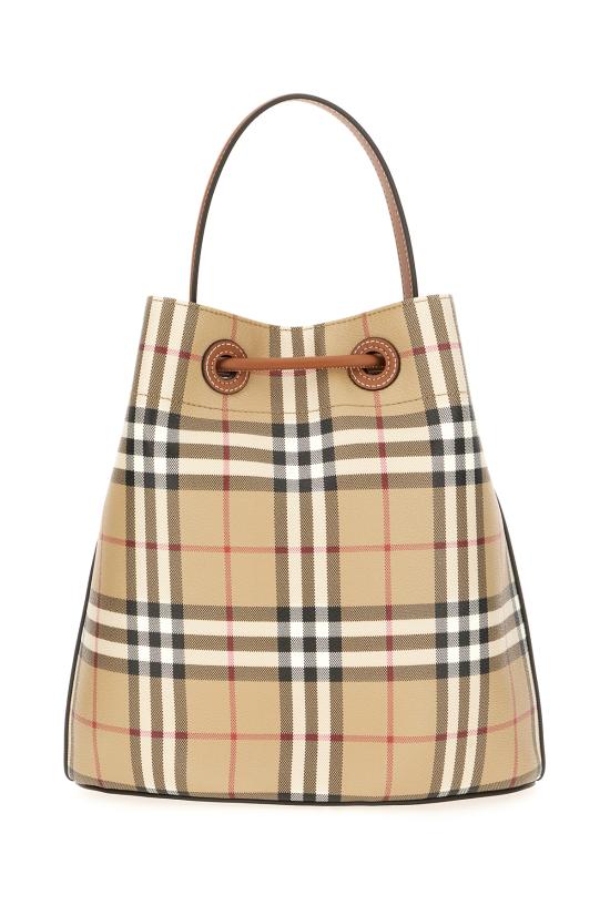 26SS 버버리 스몰 체크 버킷 백 8100490 A9534 VNTG CHK BRIAR BROWN - BURBERRY