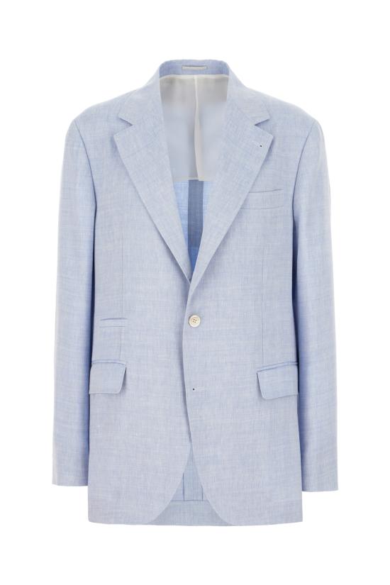 26SS 브루넬로 쿠치넬리 리넨 버진 울 블렌디드 셰브런 디컨스트럭티드 블레이저 MZ4087BTD C024 Azzurro