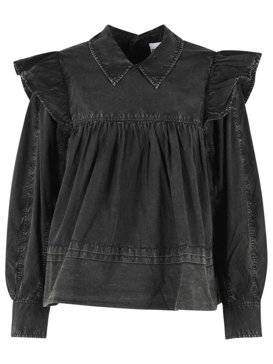 26SS 가니 워시드 프릴 블라우스 A1040061099 Black