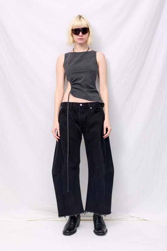  지모 민소매 티셔츠 그레이 양면 Tr 원형 탑 - ZIMO