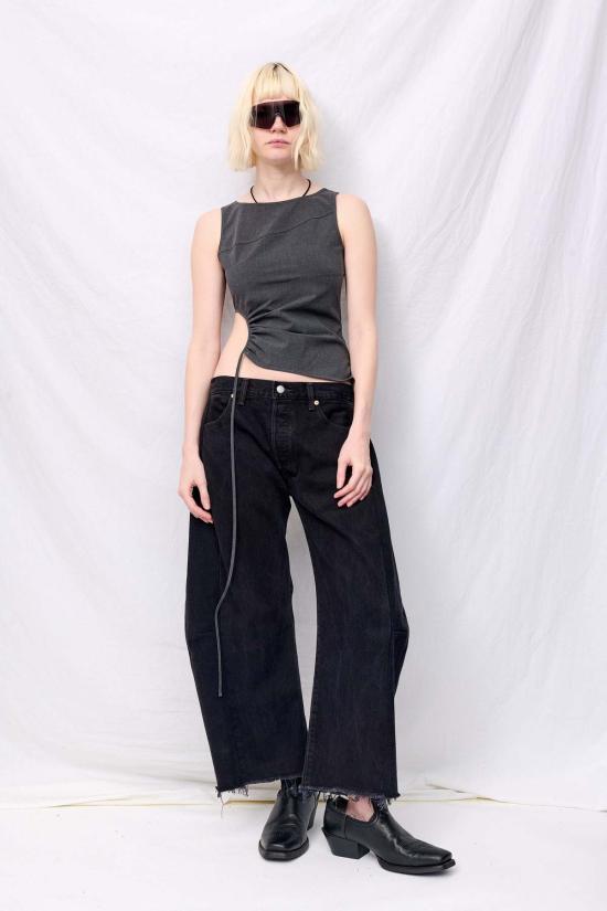  지모 민소매 티셔츠 그레이 양면 Tr 원형 탑 - ZIMO