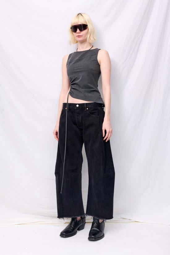  지모 민소매 티셔츠 그레이 양면 Tr 원형 탑 - ZIMO