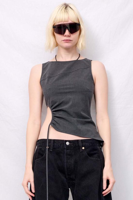  지모 민소매 티셔츠 그레이 양면 Tr 원형 탑