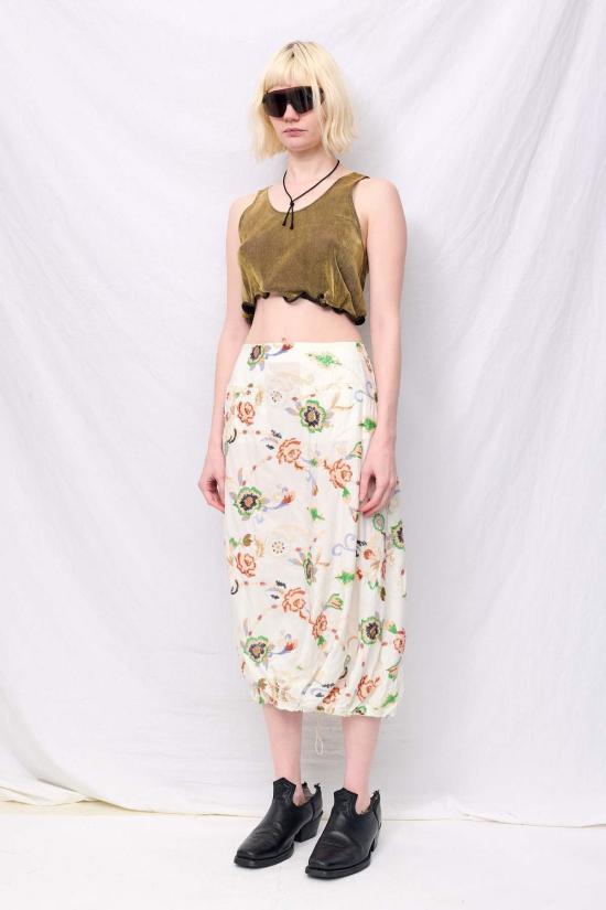  Zimo 롱 스커트 지모 플로럴 시퀸 장식 텐셀 핀턱 - ZIMO