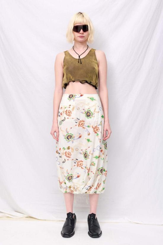  Zimo 롱 스커트 지모 플로럴 시퀸 장식 텐셀 핀턱 - OTHER BRANDS