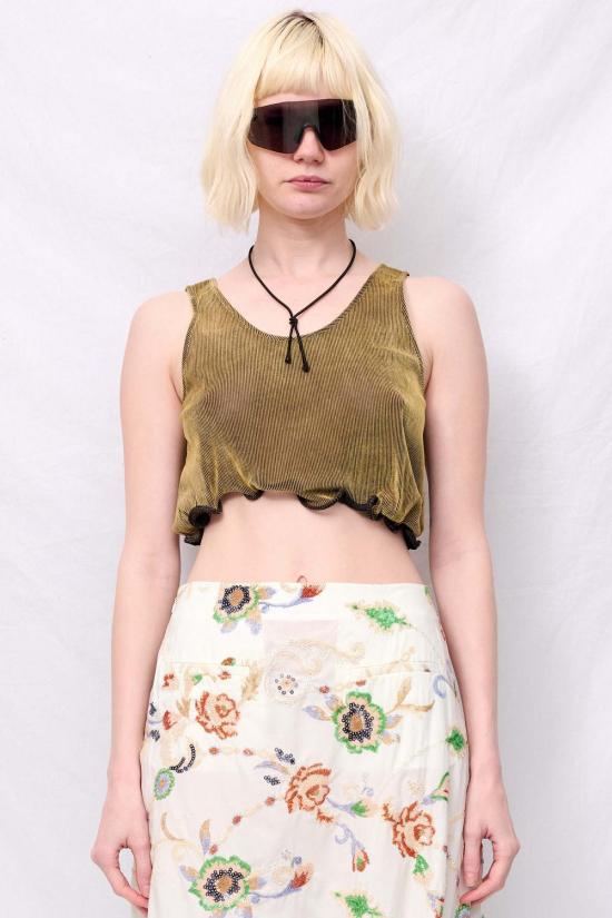  Zimo 블라우스 지모 올리브 콜먼 스킨 저지 러플 헴 탑 올리브