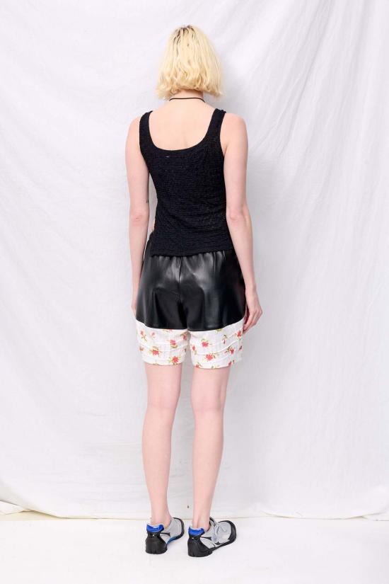  Zimo 숏팬츠 지모 화이트 플로럴 저지 핀턱 비건 가죽 반바지 - OTHER BRANDS