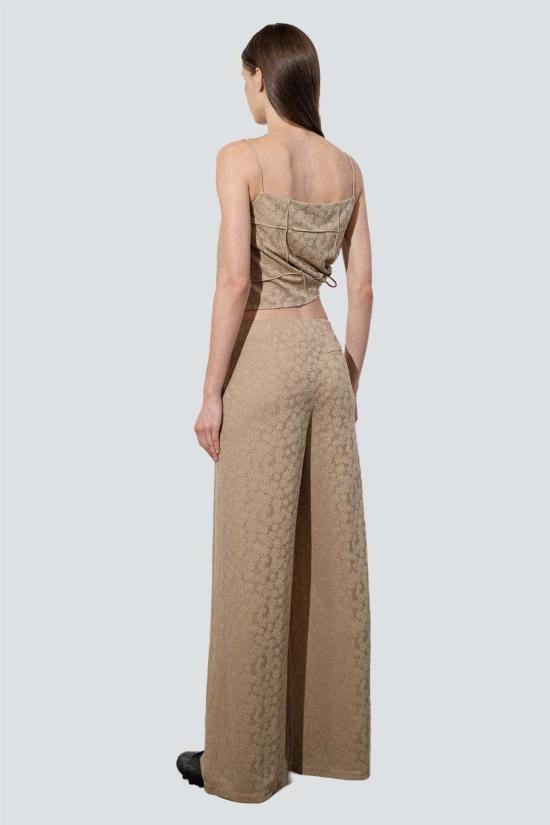  지모 민소매 티셔츠 페일 카키 자카드 플로럴 니트 핀턱 탱크탑 - ZIMO