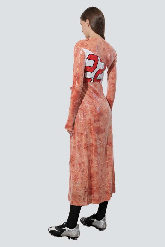  Zimo 원피스 지모 오렌지 선키스드 시퀸 풋볼 매듭 드레스 - OTHER BRANDS