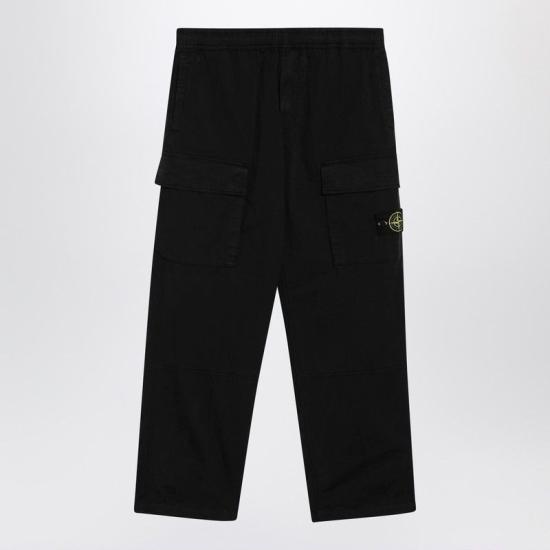 26SS 스톤 아일랜드 스트레치 오가닉 코튼 트윌 루즈핏 카고 팬츠 S153100020S0A10 V0029 BLACK