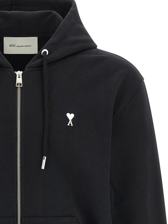 26SS 아미 스몰 하트 로고 코튼 후드 집업 HSW765730045 White Black - AMI