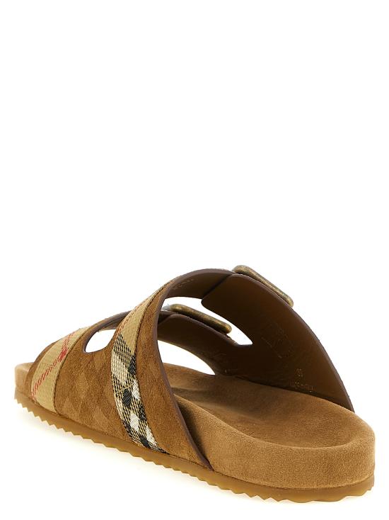 26SS 버버리 체크 스웨이드 어친 샌들 8121958JUTE Brown - BURBERRY
