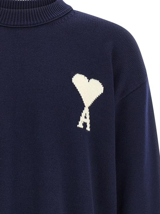 26SS 아미 ADC 울 & 코튼 크루넥 하트 스웨터 UKS859KN0156A116 Blue - AMI