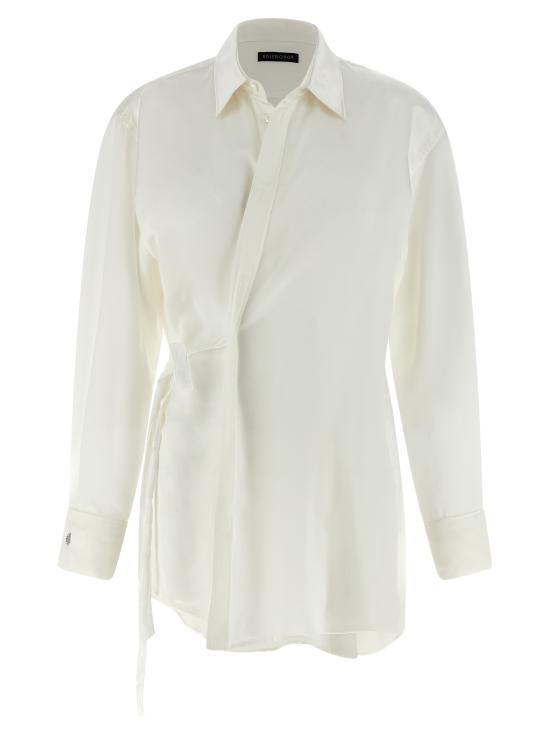 26SS 발렌시아가 바이오테크 실크 새틴 랩 셔츠 857842TTN149002 White