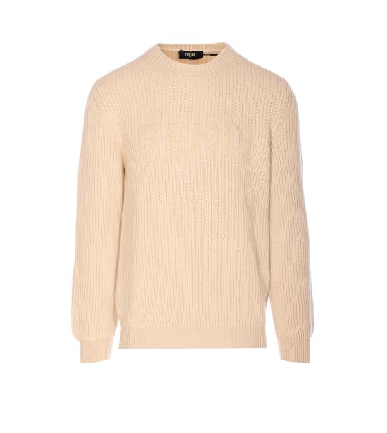 26SS 펜디 맥시 로고 자수 울 리브 니트 스웨터 FZX091 AW0CF1J2A Beige