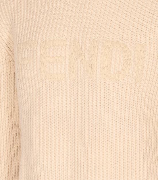 26SS 펜디 맥시 로고 자수 울 리브 니트 스웨터 FZX091 AW0CF1J2A Beige - FENDI