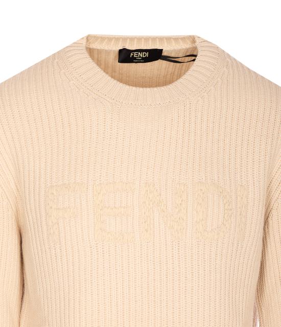 26SS 펜디 맥시 로고 자수 울 리브 니트 스웨터 FZX091 AW0CF1J2A Beige - FENDI