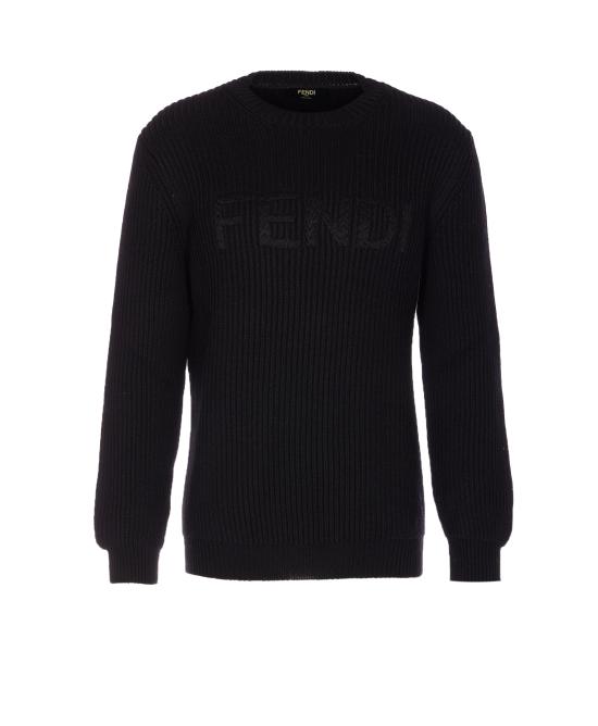 26SS 펜디 맥시 로고 자수 울 리브 니트 스웨터 FZX091 AW0CF0QA1 Black