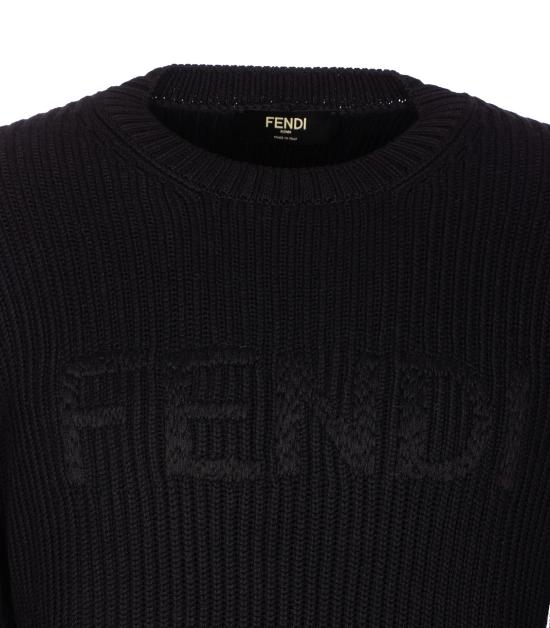 26SS 펜디 맥시 로고 자수 울 리브 니트 스웨터 FZX091 AW0CF0QA1 Black - FENDI