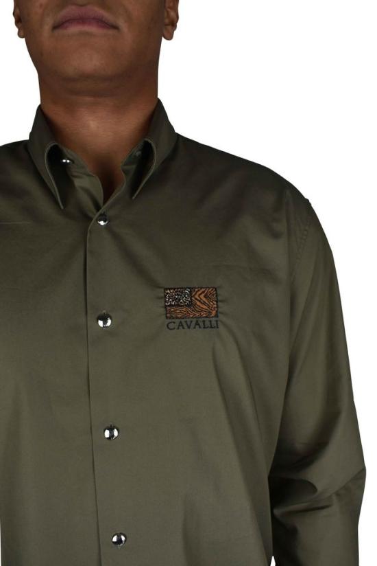  로베르토 카발리 셔츠 동물 패치워크 자수 카키 - ROBERTO CAVALLI