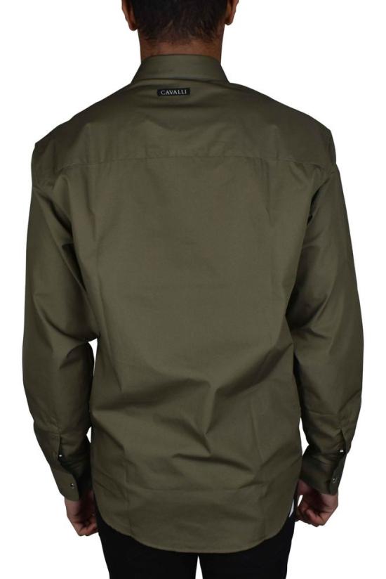  로베르토 카발리 셔츠 동물 패치워크 자수 카키 - ROBERTO CAVALLI