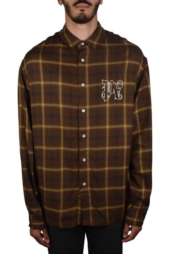  팜앤젤스 셔츠 시그니처 로고 자수가 있는 브라운 체크 - PALM ANGELS