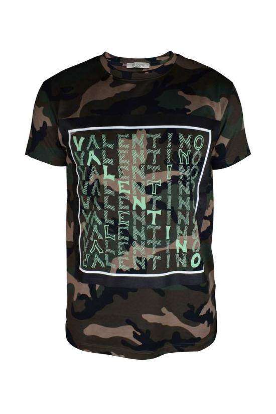  발렌티노 가라바니 반팔 티셔츠 강렬한 그래픽이 돋보이는 카무플라주 프린트 면 티셔츠
